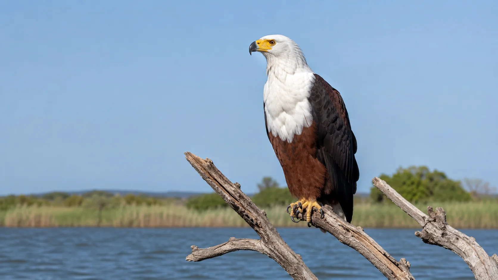 African fish eagle overlooking St Lucia wetlands