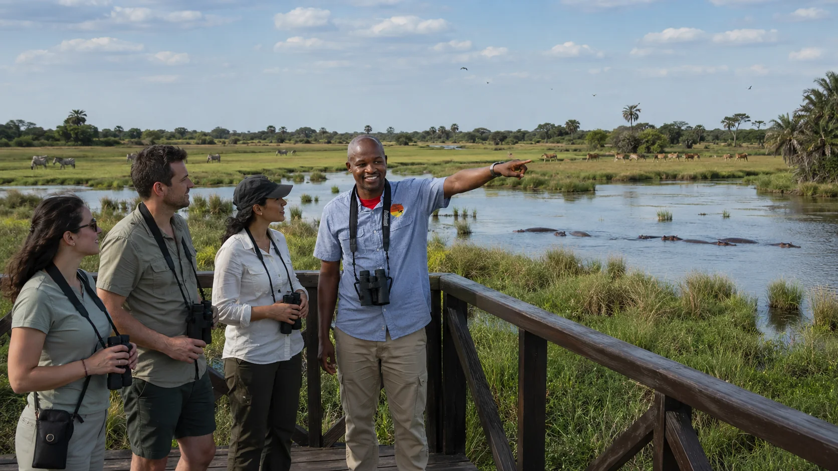 Wide bright wetland landscape with open water and wildlife habitat